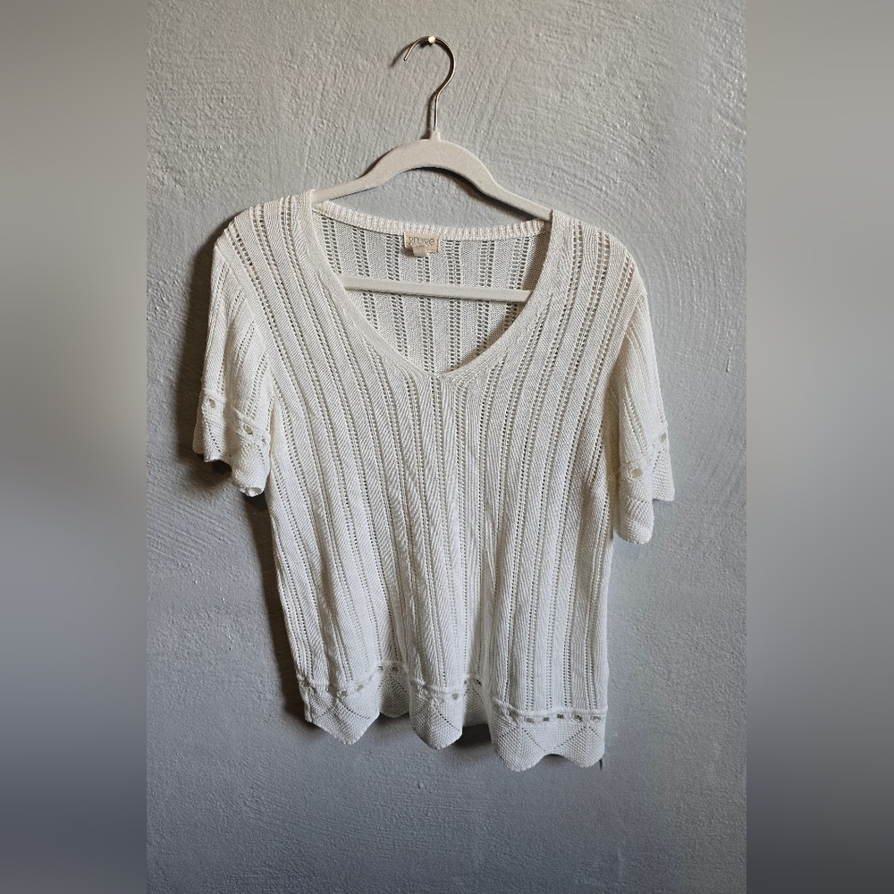White Knit V-Neck Women's Top